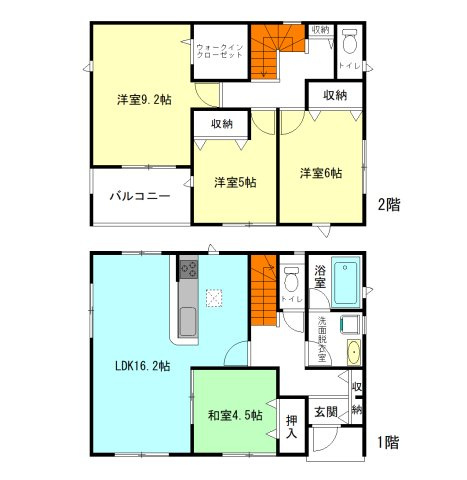 【間取り】 | クレイドルガーデン前橋市北代田町第10-2期ー⑤ | 16.2帖リビング横にはくつろぎ和室付き！
9.2帖主寝室にはウォークインクローゼット付き！