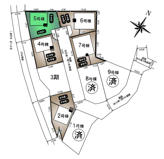 【区画図】 | クレイドルガーデン前橋市北代田町第10-2期ー⑤ | ベルクまで徒歩8分！6ｍ公道に面した敷地！
中央前橋駅まで2.4Kmの生活便利な立地！