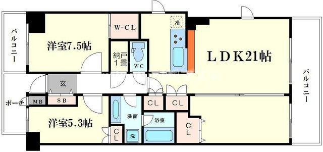 大阪市西区南堀江２丁目の賃貸マンションの間取り
