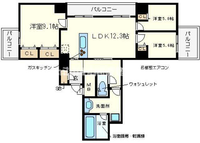 大阪市西区新町１丁目の賃貸マンションの間取り