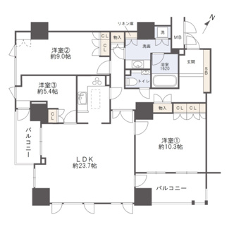 【間取り】 | グランスイート中之島タワー | 【間取り】19階・南西角住戸につき、眺望・陽当たり・通風◎