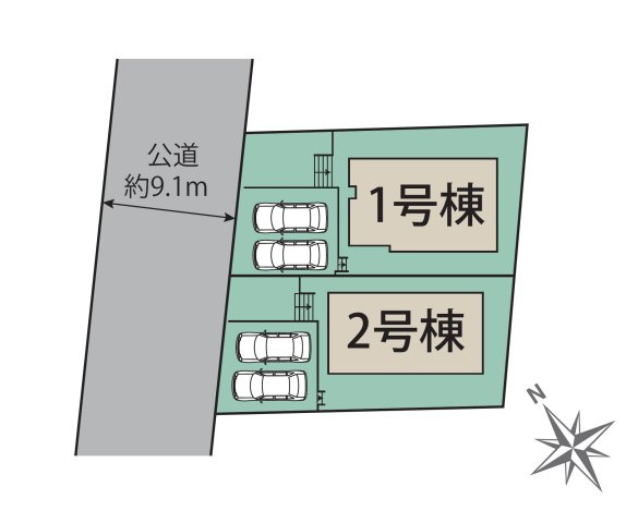 太宰府市高雄2丁目第1-2棟（2号棟）の区画図|配置図（2号棟）