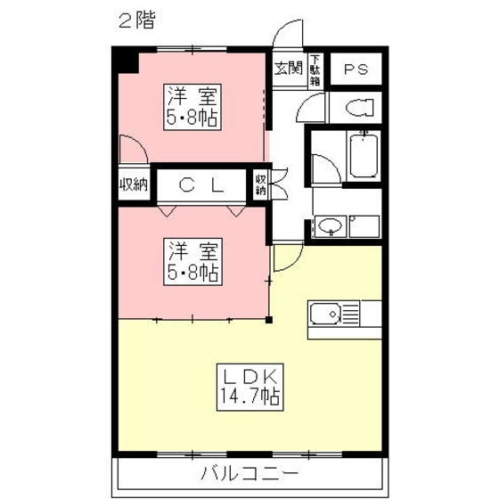 岐阜市茜部本郷２丁目のアパートの間取り