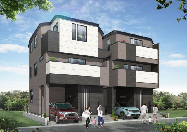 【横浜市鶴見区上末吉4丁目18-16全2棟新築戸建て】★仲介手数料無料★の外観パース