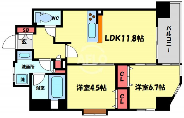 アーデンタワー北堀江　堀江小学校区の間取り|アーデンタワー北堀江　開放感ある間取り