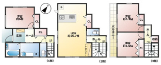 【間取り】 | 明石市松江　新築戸建 | 3180万円、3LDK、土地面積76.44平米、建物面積93.98平米 ■南西向きの3LDK♪