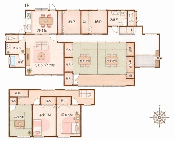 野崎2丁目　中古一戸建ての間取り|間取り図はいかがですか？ご希望を叶える間取りですか？リビングの広さは？水回りの位置は？カウンターキッチン？など色々な情報が集約されています。弊社ではリフォームなどのご相談も承っております。