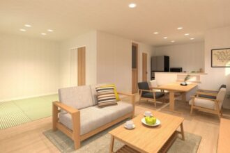 LAVIE今在家2601の居間・リビング|【内観予想図】15帖LDK+4.5帖和室のある広々とした空間。住みやすさを追求した間取。シンプルな造りだからこそ、そこに住まう家族の好みに合わせられます♪全居室の床は傷がつきにくいフロアー材を採用！