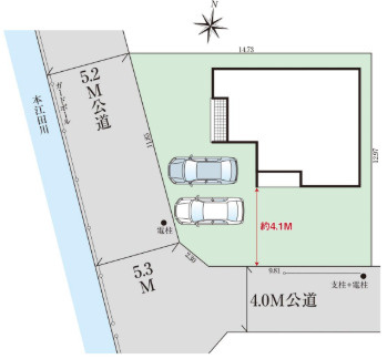 「通学がスムーズな立地」高知市介良乙12期1棟　新築一戸建ての区画図|西・南側が道路に面した開放感ある角地。