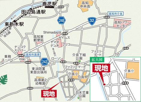 「通学がスムーズな立地」高知市介良乙12期1棟　新築一戸建ての地図|介良小学校・介良中学校まで徒歩圏内の好立地！