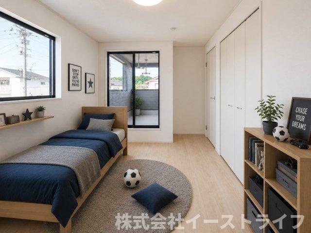 【新築戸建】　いわき市四倉町第19の子供部屋|1号棟の子供部屋に家具を配置したイメージ画像です
※本画像はCGで作成しており、実際に現地に 家具は置かれておりません。また、価格に 家具は含まれておりません。