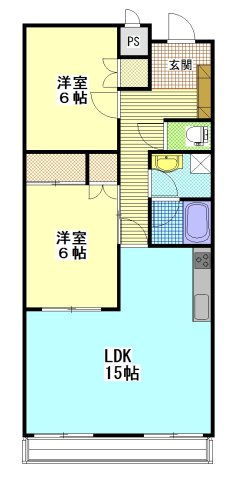 ひたちなか市外野１丁目の賃貸マンションの間取り|間取り図です。