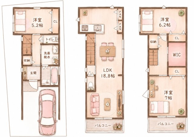 茄子作北町　新築一戸建ての間取り|間取り図はいかがですか？ご希望を叶える間取りですか？リビングの広さは？水回りの位置は？カウンターキッチン？など色々な情報が集約されています。弊社ではリフォームなどのご相談も承っております。