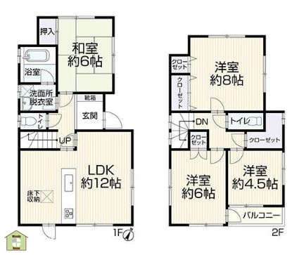 春日部市小渕　中古一戸建ての間取り