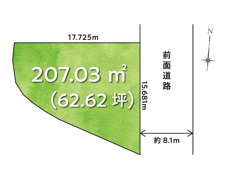 「津波浸水区域外」高知市加賀野井1丁目　建築条件なし売土地の区画図|広々約62坪！自由度の高い整形使いができる広大敷地！
