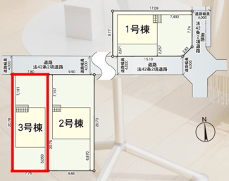 【区画図】 | 赤木小学校・郡山第五中学校区　GRADLE GAEDEN 郡山市桜木　第２　全３棟　３号棟 | 【区画図】３号棟　駐車スペース３～４台と広々しています。
