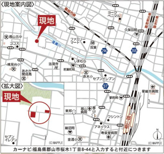 【地図】 | 赤木小学校・郡山第五中学校区　GRADLE GAEDEN 郡山市桜木　第２　全３棟　３号棟 | 【案内図】桜木１丁目エリアに全３区画(^^)/　商業施設、コンビニ、スーパーなどが近くにありますので便利です♪