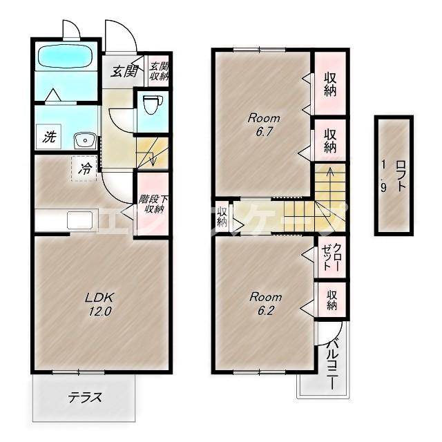 セレーノ本宿Ｂの間取り|高崎、前橋のお部屋探しはエンドスケープまで！お客様の理想お聞かせ下さい♪