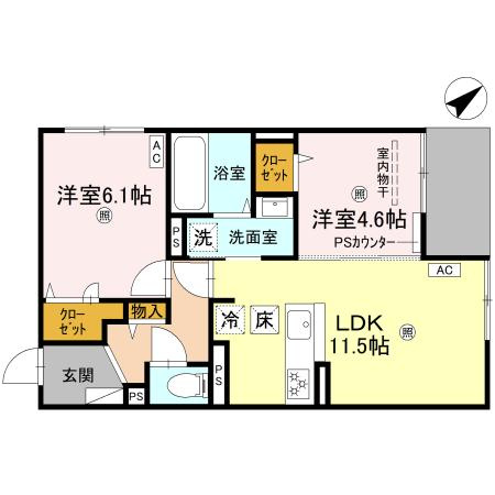西宮市浜甲子園１丁目のアパートの間取り