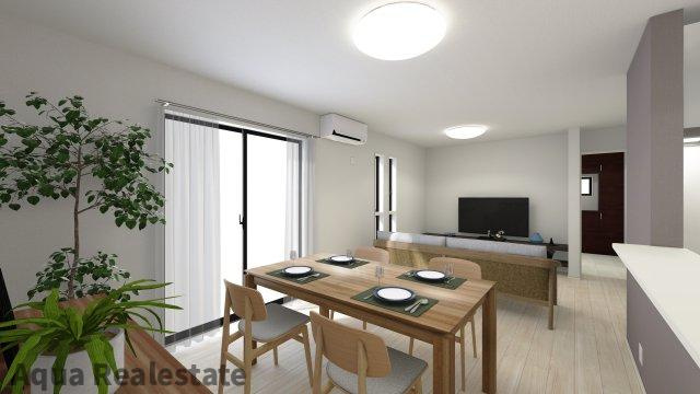 高松市国分寺町国分の新築一戸建の居間・リビング|リビングでのひとときが、心に残る物語。温もりと笑顔が溢れ、家族の絆が育まれる場所。感動の毎日を共に。