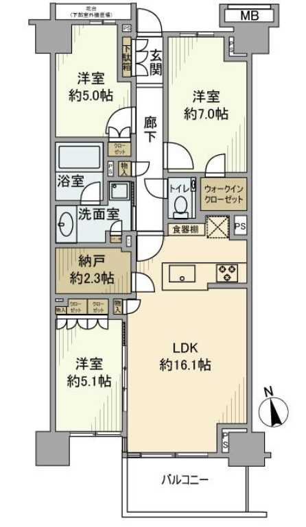 プラウド弦巻　野村のプラウドシリーズ　収納豊富　ファミリー向けの間取り