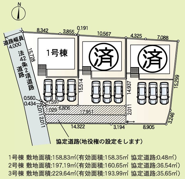 Cradle Garden伊勢崎市境米岡第3　新築住宅 1号棟の区画図