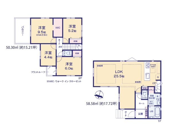 福岡市早良区有田2丁目第1-3棟（1号棟）の間取り|全居室収納付きで便利です。