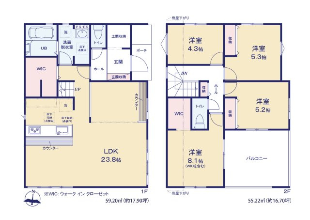 糟屋郡須恵町須恵第10-1棟（1号棟）の間取り|全居室収納付きで便利です。