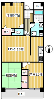 【間取り】 | オークレイコート高松Ⅰ