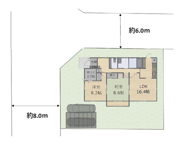 宇都宮市下岡本町　2ＬDＫ　中古住宅の区画図