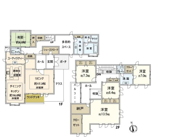 住吉山手戸建の間取り|5LDK＋3N