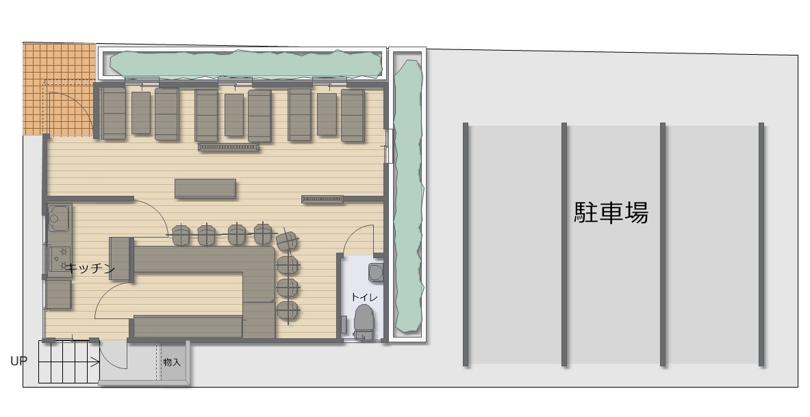 津山市田町　貸店舗　喫茶みまつ跡の間取り