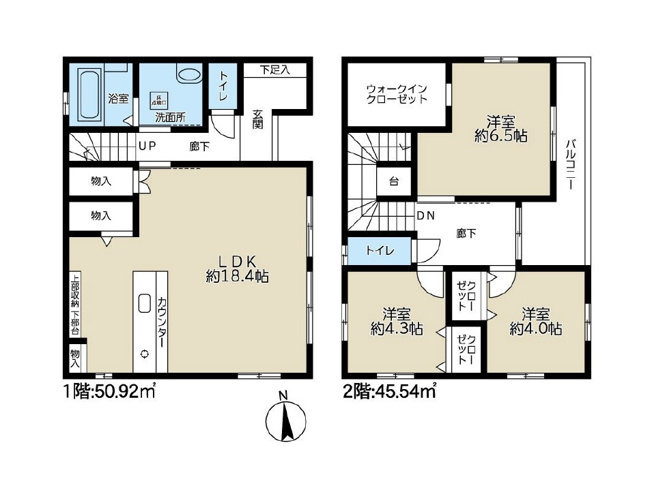 【間取り】 | 志木市上宗岡1丁目　中古一戸建住宅　(志木本店) | 2階にはウォークインクローゼットをはじめ各居室に収納を確保し、住空間をすっきり保てます。ホールから直接バルコニーへ出入りできるため、居室を通らず洗濯物を干せる便利な家事動線も魅力です。