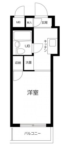 スカイコート蒲田第5の間取り|西向きバルコニーの1K