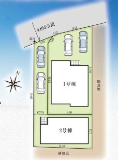 【仲介手数料無料】ふじみ野市新駒林4期―新築分譲住宅―限定2棟の区画図|限定2棟分譲地。駐車スペース2台確保しております！