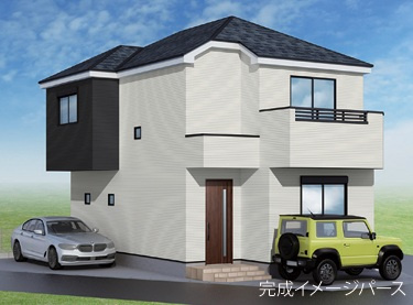 茅ヶ崎市浜之郷　新築戸建の外観パース|イメージパスですので実際のものと多少異なります。