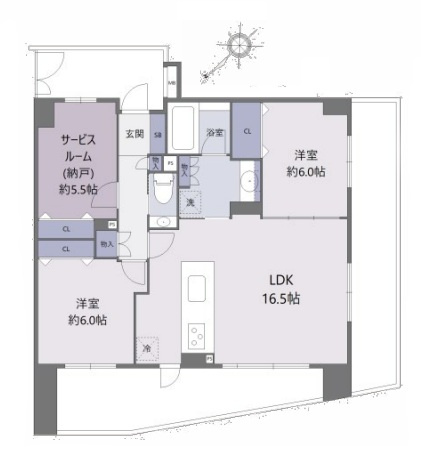 クレストフォルム上野グランステージの間取り|クレストフォルム上野グランステージ：北西向き角部屋！全居室収納・窓が付いた２ＳＬＤＫフルリノベーション物件は居室としても使えるサービスルーム付き！