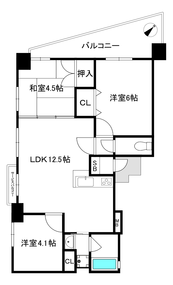 グルーブ大塚町グランアリーナの間取り|3LDK、広々バルコニー