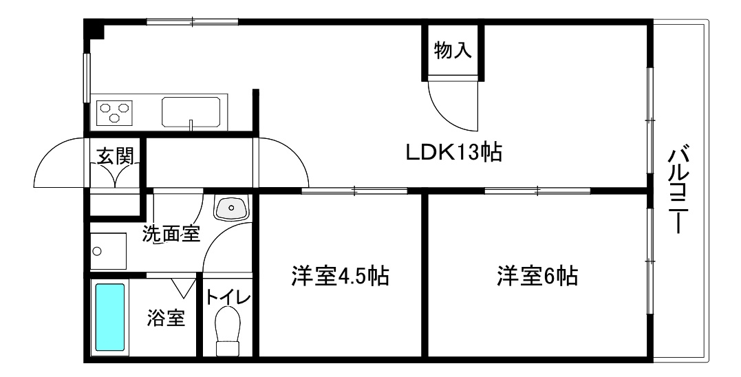 グレイスハイツ長楽の間取り|13帖の広々LDK