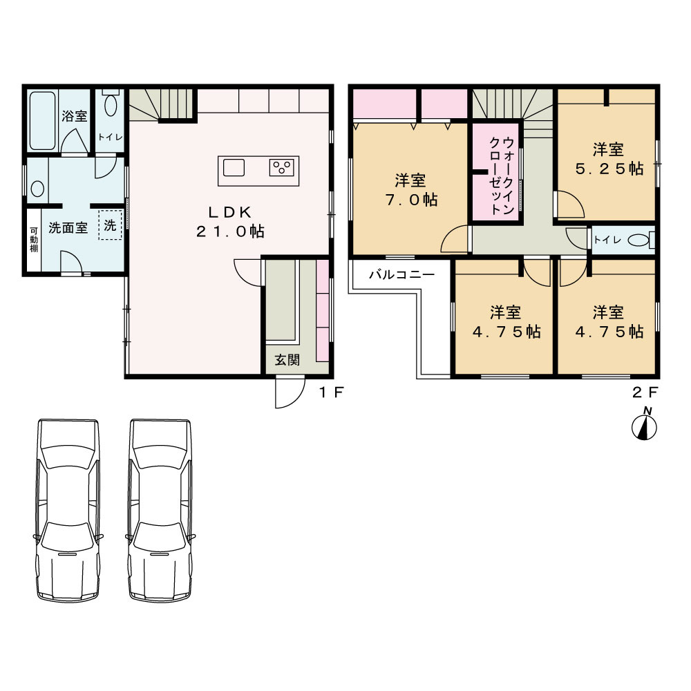 三鷹市牟礼４丁目売地の参考プラン|参考プラン建物面積：約108㎡　建物価格：約2500万円