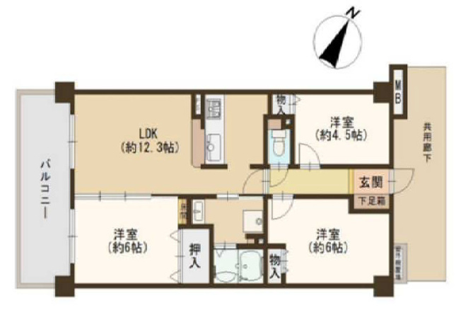 【間取り】 | レックスプラザ八尾志紀 | 【全洋室3LDK＋南西向きバルコニー☆】室内リフォーム済み☆照明器具付き☆バス高温差し湯機能・浴室乾燥機・モニターホン完備です☆