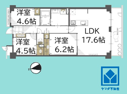 ライオンズマンション西宮高座B棟の間取り|3LDK、専有面積74.74平米、バルコニー面積9平米、6階建て最上階。2026年7月20日リノベーション済の大変綺麗なお部屋です。24時間365日緊急対応サービス、アフターサービス保証付き。