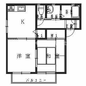 メゾン仁平Ⅱの間取り|独立洗髪洗面台がついている２Ｋの間取りです◇