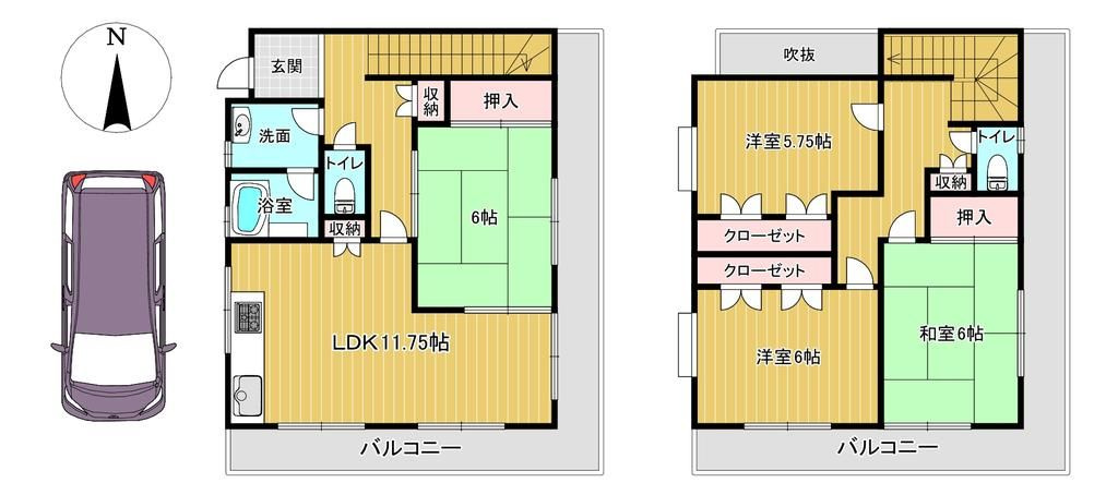 八幡市八幡石不動貸家の間取り