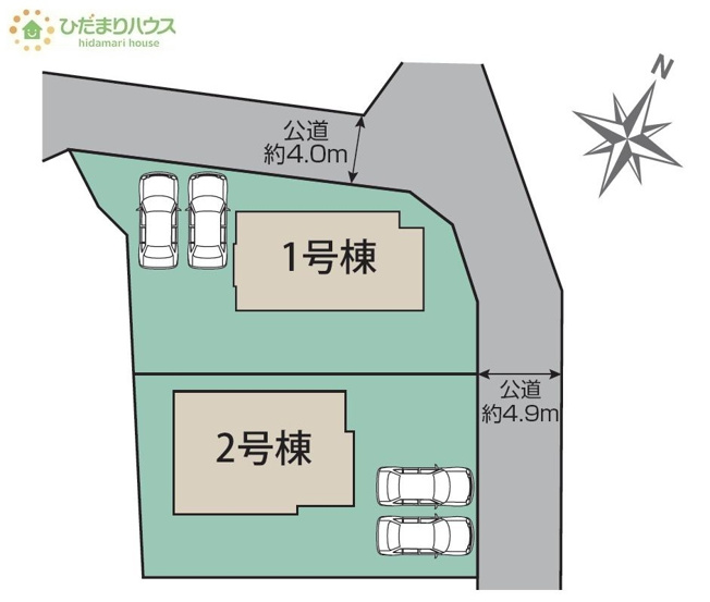 【区画図】 | 土浦市小岩田東2丁目6期　新築戸建　2号棟 | ご家族でお車に乗る方に！駐車場2台分あります！
（2号棟）