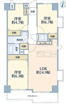 茅ヶ崎ガーデンハウスの間取り|南向き　３LDK