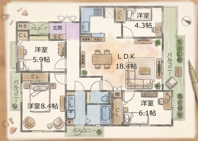 【間取り】 | 東急ドエルアルス藤白台 | エイブルにて取扱い可能な住宅ローンは、全部で10種類以上！お客様にピッタリの住宅ローンを当社のFPよりご案内させて頂きます。住宅ローンのご相談だけでも、お気軽にご相談下さいませ。