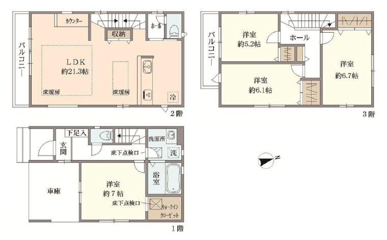 和光市白子1丁目　築浅×美築　省エネ中古戸建の間取り|4LDK+WIC+ビルトイン車庫　敷地面積 70.10ｍ2　建物面積 111.79ｍ2