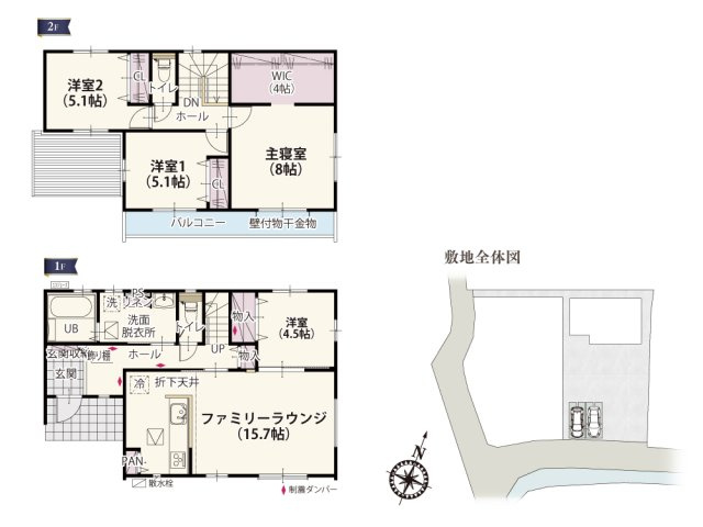 【間取り】 | 二面採光で自然換気の効率がいい家。全居室窓が2箇所ついているので一日中明るく感じられる間取りです。収納スペースもしっかり取ったお片付けラクラクプランです。
