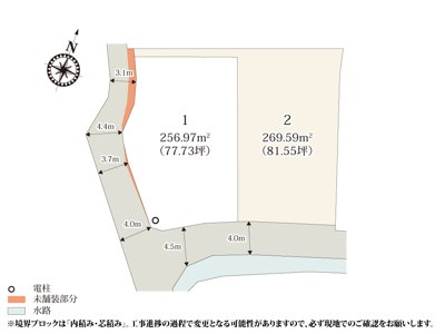 【区画図】 | 【区画図】全区画77坪以上の広々とした敷地が特徴的な分譲地。南側道路なので明るい間取り計画を実現できます。